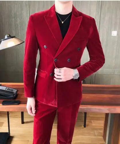 Elegant Wine Red Suits Mens Velvet Luxury Suits